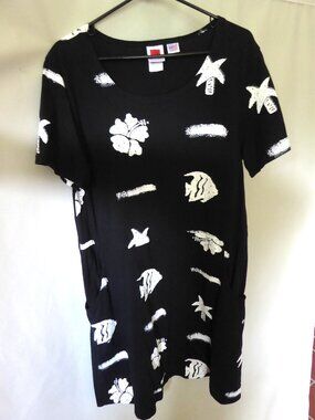TROPICAL SEA LIFE COTTON SHIFT DRESS BEACH OCEAN SWIM COVER UP HAWAIIAN (MEDIUM)